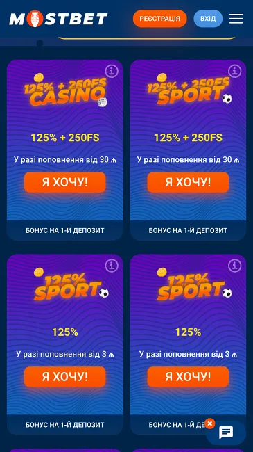 Бонуси казино Mostbet